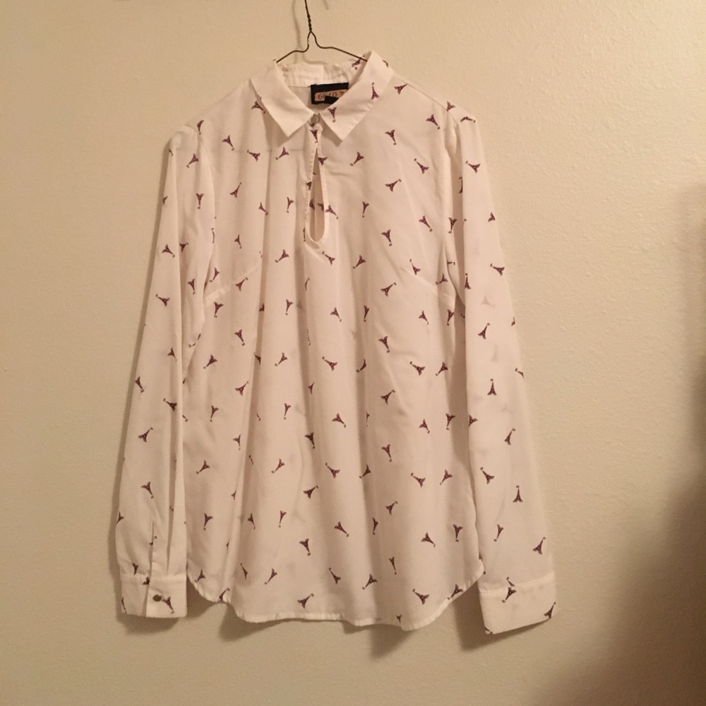 Eiffel Tower print cream blouse